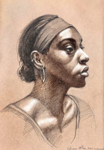 Graphite, conte, white pastel study on toned paper
